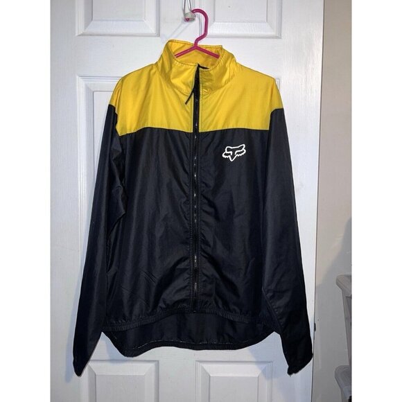 Vintage FOX Windbreaker Jacket Men’s Black Yellow Polyester Sz XL Reflective - Picture 1 of 9